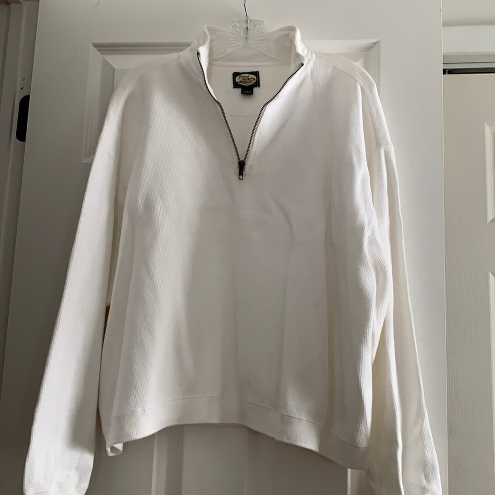 Tommy Bahama long sleeve waffle 1/2 zip white top.  Size Large.